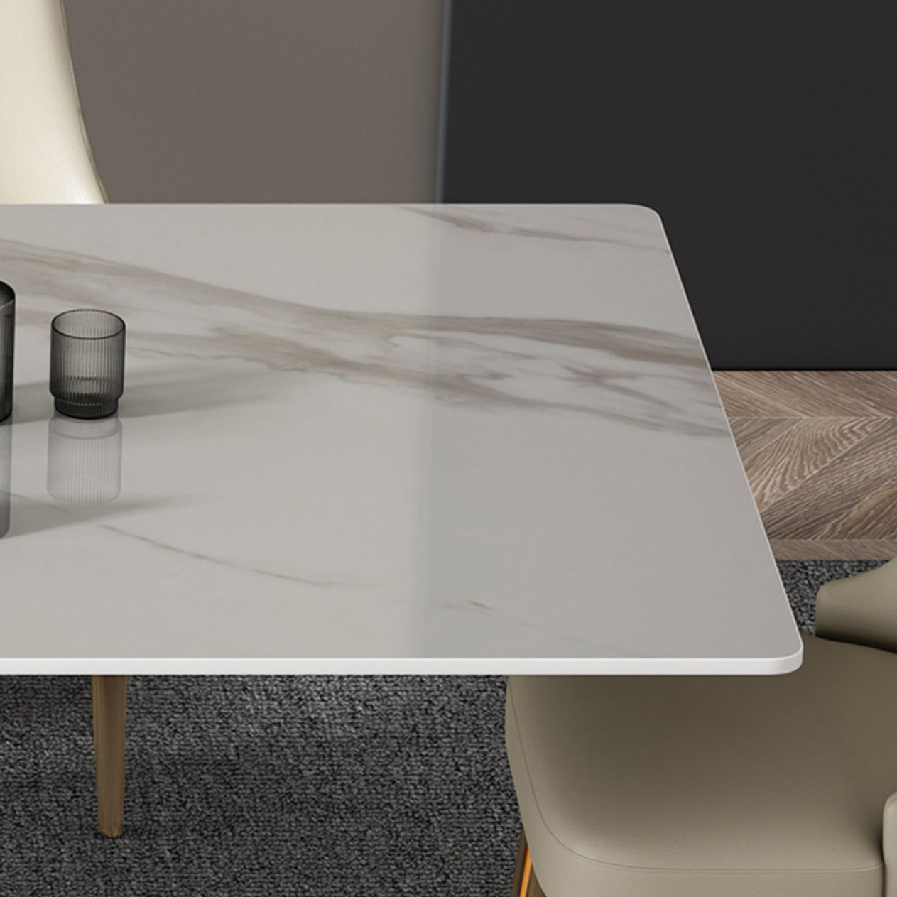 Modern Sintered Stone Table Set of 5 with Rectangle Table Dining Set with White PU Leather Chairs Clearhalo 'Dining Room Sets' 'Dining Tables & Seating' 'dining_room_set' 'furn' 'furn_dining_room_set' 'Furniture' 'furniture_dining_room_set' 'Kitchen & Dining Furniture' 'kitchen&dining_furn' 'kitchen' 3474505