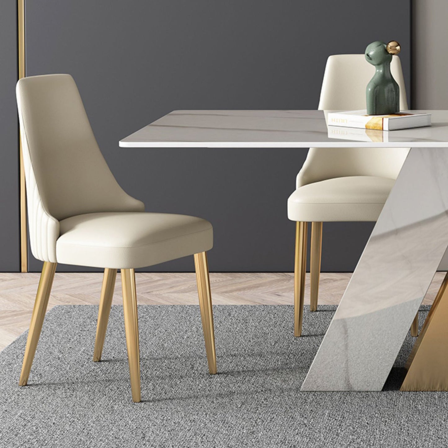 Modern Sintered Stone Table Set of 5 with Rectangle Table Dining Set with White PU Leather Chairs Clearhalo 'Dining Room Sets' 'Dining Tables & Seating' 'dining_room_set' 'furn' 'furn_dining_room_set' 'Furniture' 'furniture_dining_room_set' 'Kitchen & Dining Furniture' 'kitchen&dining_furn' 'kitchen' 3474506