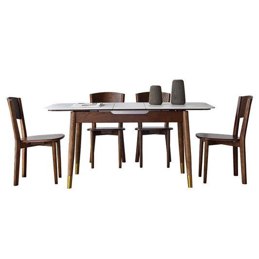Minimalist Rectangular Dining Table Set Extendable Dining Table Set with Trestle Base 5 Piece Set
