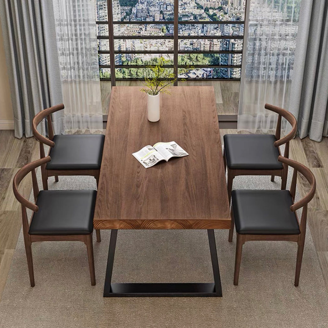 Country Style Fixed Solid Wood Dining Room Table with 2 Black Metallic Legs for Kitchen Set Clearhalo 'Dining Room Sets' 'Dining Tables & Seating' 'dining_room_set' 'furn' 'furn_dining_room_set' 'Furniture' 'furniture_dining_room_set' 'Kitchen & Dining Furniture' 'kitchen&dining_furn' 'kitchen' 3474568