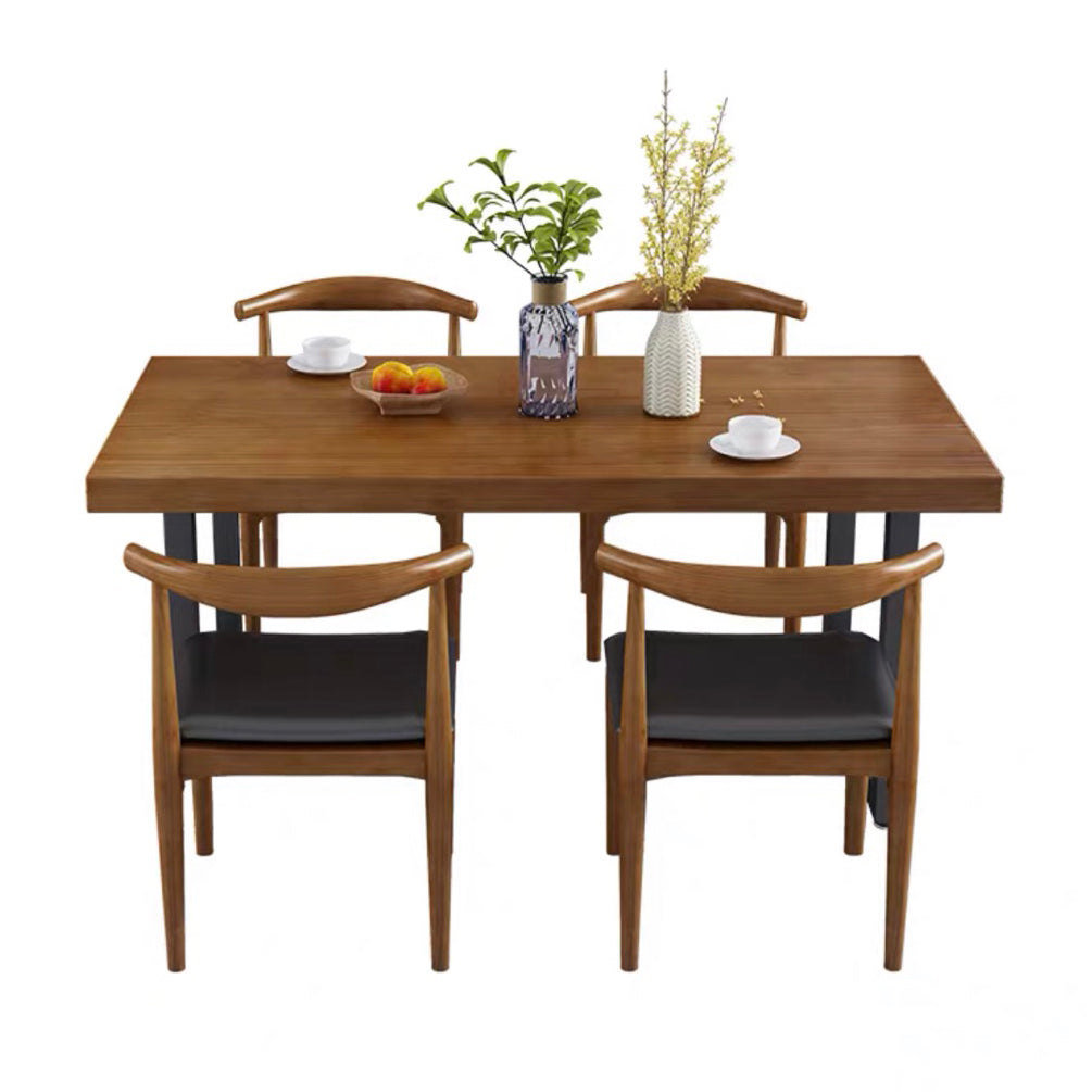 Country Style Fixed Solid Wood Dining Room Table with 2 Black Metallic Legs for Kitchen Set Clearhalo 'Dining Room Sets' 'Dining Tables & Seating' 'dining_room_set' 'furn' 'furn_dining_room_set' 'Furniture' 'furniture_dining_room_set' 'Kitchen & Dining Furniture' 'kitchen&dining_furn' 'kitchen' 3474570