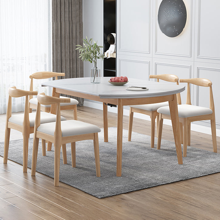 Traditional Sintered Stone Top Dining Set with 4 Brown Solid Wood Legs for Dining Furniture Clearhalo 'Dining Room Sets' 'Dining Tables & Seating' 'dining_room_set' 'furn' 'furn_dining_room_set' 'Furniture' 'furniture_dining_room_set' 'Kitchen & Dining Furniture' 'kitchen&dining_furn' 'kitchen' 3474606