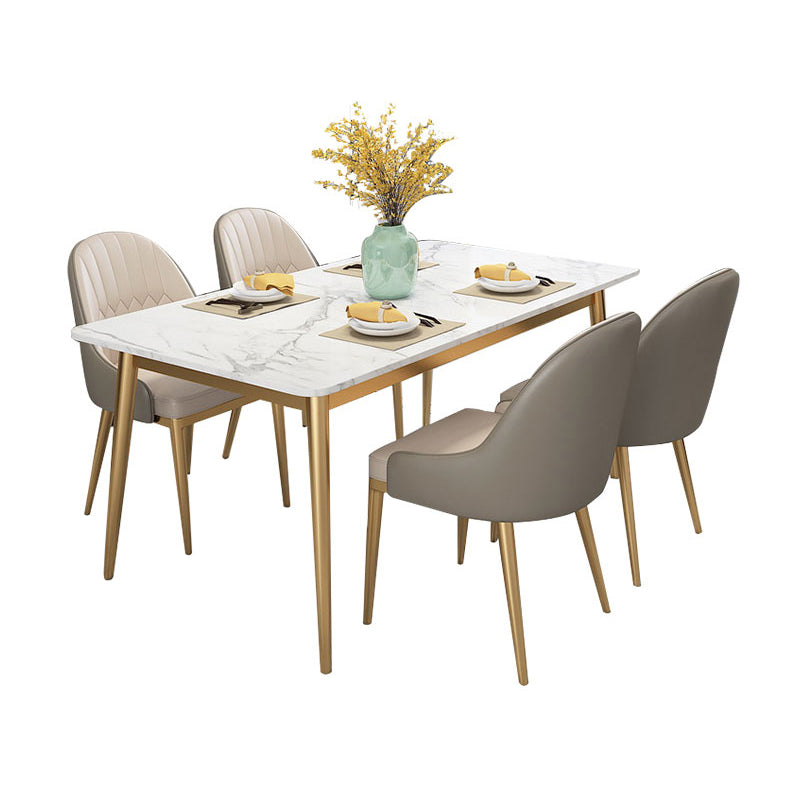 Scandinavian Style Dining Room Set Sintered Stone Top Dinette Set with Metal 4 Legs Base Brown 5 Piece Set Clearhalo 'Dining Room Sets' 'Dining Tables & Seating' 'dining_room_set' 'furn' 'furn_dining_room_set' 'Furniture' 'furniture_dining_room_set' 'Kitchen & Dining Furniture' 'kitchen&dining_furn' 'kitchen' 3474617