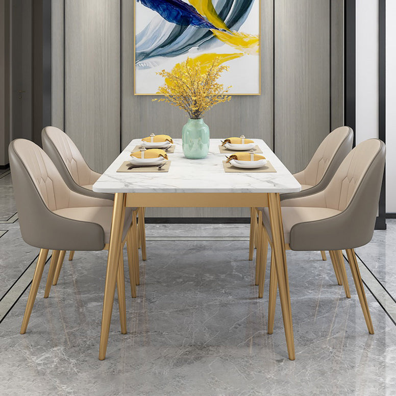 Scandinavian Style Dining Room Set Sintered Stone Top Dinette Set with Metal 4 Legs Base Clearhalo 'Dining Room Sets' 'Dining Tables & Seating' 'dining_room_set' 'furn' 'furn_dining_room_set' 'Furniture' 'furniture_dining_room_set' 'Kitchen & Dining Furniture' 'kitchen&dining_furn' 'kitchen' 3474618