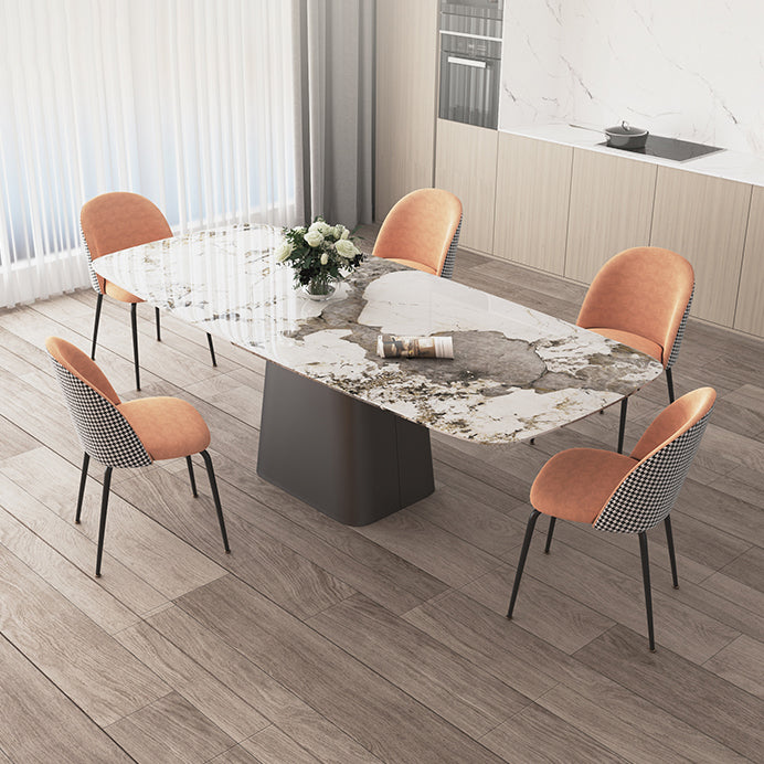 Modern Sintered Stone Table Set of 5/7 with Rectangle Table Dining Set with Orange PU Leather Chairs Clearhalo 'Dining Room Sets' 'Dining Tables & Seating' 'dining_room_set' 'furn' 'furn_dining_room_set' 'Furniture' 'furniture_dining_room_set' 'Kitchen & Dining Furniture' 'kitchen&dining_furn' 'kitchen' 3474652
