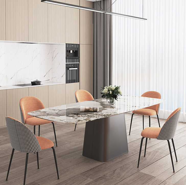 Modern Sintered Stone Table Set of 5/7 with Rectangle Table Dining Set with Orange PU Leather Chairs Clearhalo 'Dining Room Sets' 'Dining Tables & Seating' 'dining_room_set' 'furn' 'furn_dining_room_set' 'Furniture' 'furniture_dining_room_set' 'Kitchen & Dining Furniture' 'kitchen&dining_furn' 'kitchen' 3474653