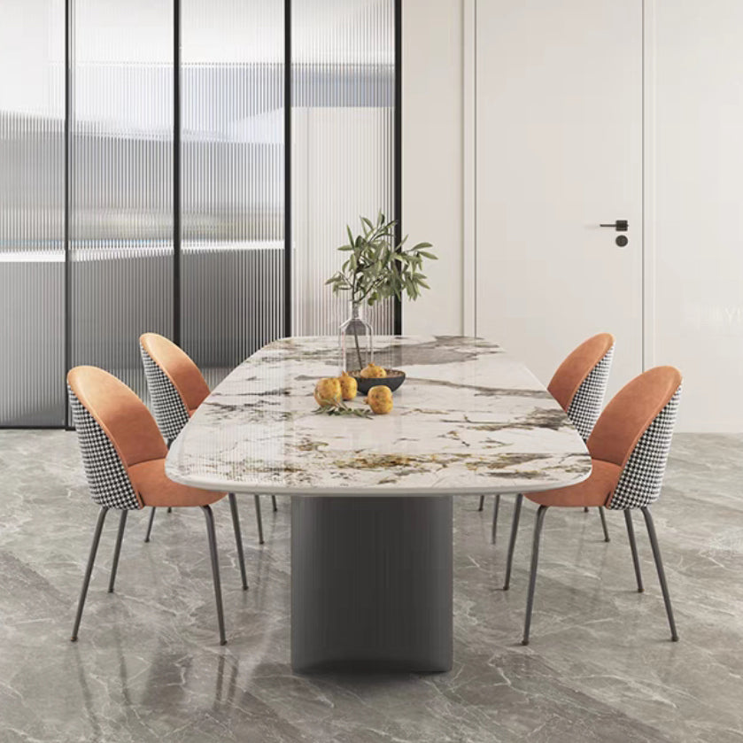 Modern Sintered Stone Table Set of 5/7 with Rectangle Table Dining Set with Orange PU Leather Chairs 5 Piece Set Clearhalo 'Dining Room Sets' 'Dining Tables & Seating' 'dining_room_set' 'furn' 'furn_dining_room_set' 'Furniture' 'furniture_dining_room_set' 'Kitchen & Dining Furniture' 'kitchen&dining_furn' 'kitchen' 3474654