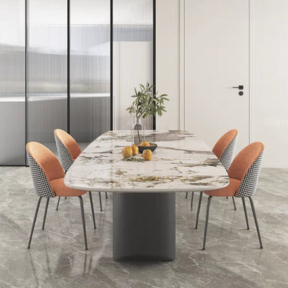Modern Sintered Stone Table Set of 5/7 with Rectangle Table Dining Set with Orange PU Leather Chairs 5 Piece Set Clearhalo 'Dining Room Sets' 'Dining Tables & Seating' 'dining_room_set' 'furn' 'furn_dining_room_set' 'Furniture' 'furniture_dining_room_set' 'Kitchen & Dining Furniture' 'kitchen&dining_furn' 'kitchen' 3474654