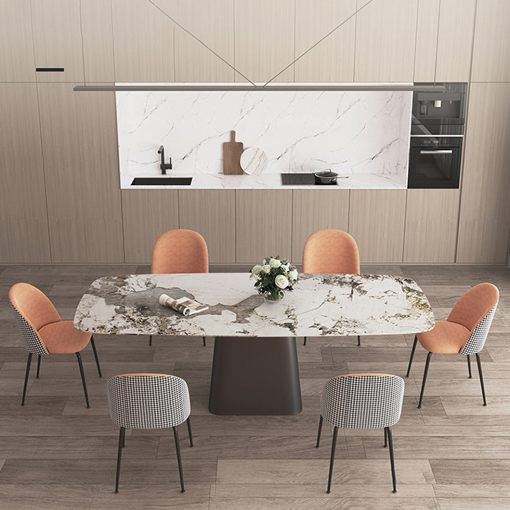Modern Sintered Stone Table Set of 5/7 with Rectangle Table Dining Set with Orange PU Leather Chairs Clearhalo 'Dining Room Sets' 'Dining Tables & Seating' 'dining_room_set' 'furn' 'furn_dining_room_set' 'Furniture' 'furniture_dining_room_set' 'Kitchen & Dining Furniture' 'kitchen&dining_furn' 'kitchen' 3474664
