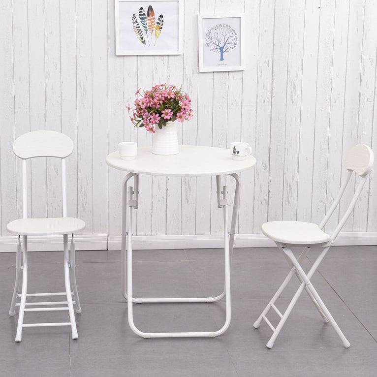 Folding Dining Table Set with Round Top and White Base Table Set for Home Use White 3 Piece Set Clearhalo 'Dining Room Sets' 'Dining Tables & Seating' 'dining_room_set' 'furn' 'furn_dining_room_set' 'Furniture' 'furniture_dining_room_set' 'Kitchen & Dining Furniture' 'kitchen&dining_furn' 'kitchen' 3474665