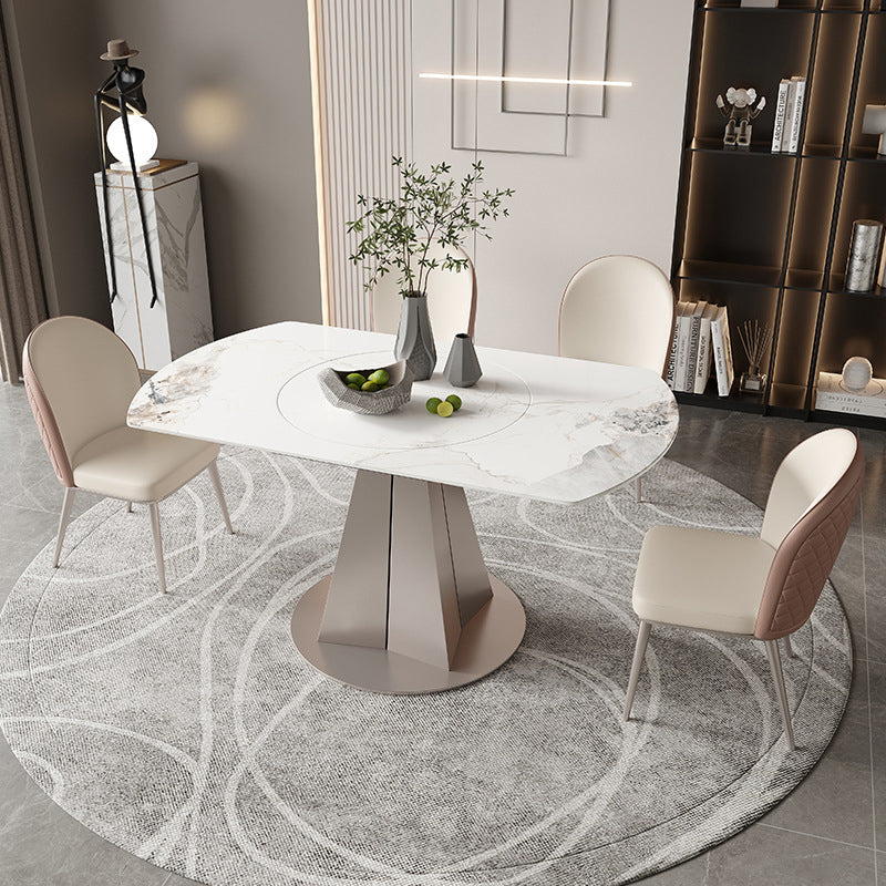 Modern Sintered Stone White Dining Room Set Space-Saving Design Dining Table Furniture 5 Piece Set Clearhalo 'Dining Room Sets' 'Dining Tables & Seating' 'dining_room_set' 'furn' 'furn_dining_room_set' 'Furniture' 'furniture_dining_room_set' 'Kitchen & Dining Furniture' 'kitchen&dining_furn' 'kitchen' 3474679