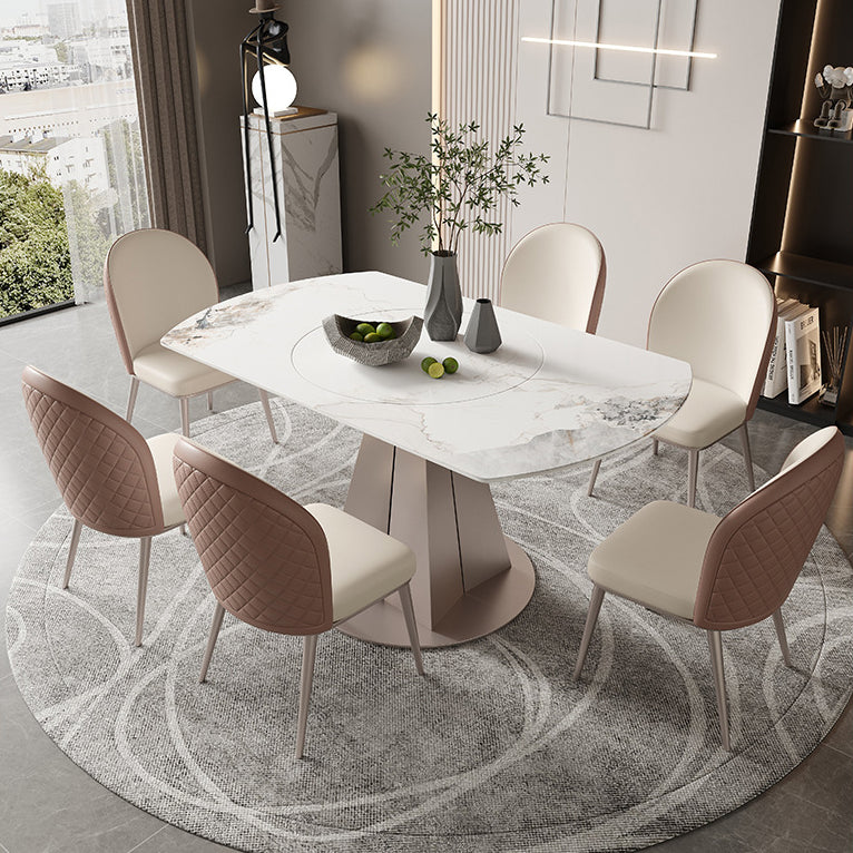 Modern Sintered Stone White Dining Room Set Space-Saving Design Dining Table Furniture Clearhalo 'Dining Room Sets' 'Dining Tables & Seating' 'dining_room_set' 'furn' 'furn_dining_room_set' 'Furniture' 'furniture_dining_room_set' 'Kitchen & Dining Furniture' 'kitchen&dining_furn' 'kitchen' 3474682
