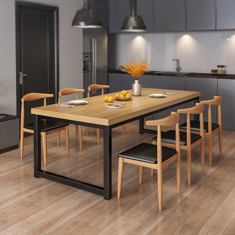 Contemporary Style Rectangular MDF Dining Set Dining Table with Metal Trestle Base Clearhalo 'Dining Room Sets' 'Dining Tables & Seating' 'dining_room_set' 'furn' 'furn_dining_room_set' 'Furniture' 'furniture_dining_room_set' 'Kitchen & Dining Furniture' 'kitchen&dining_furn' 'kitchen' 3474691