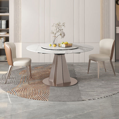 Modern Round Sintered Stone Dining Room Set Space-Saving Design Dining Table Furniture 3 Piece Set Clearhalo 'Dining Room Sets' 'Dining Tables & Seating' 'dining_room_set' 'furn' 'furn_dining_room_set' 'Furniture' 'furniture_dining_room_set' 'Kitchen & Dining Furniture' 'kitchen&dining_furn' 'kitchen' 3474733