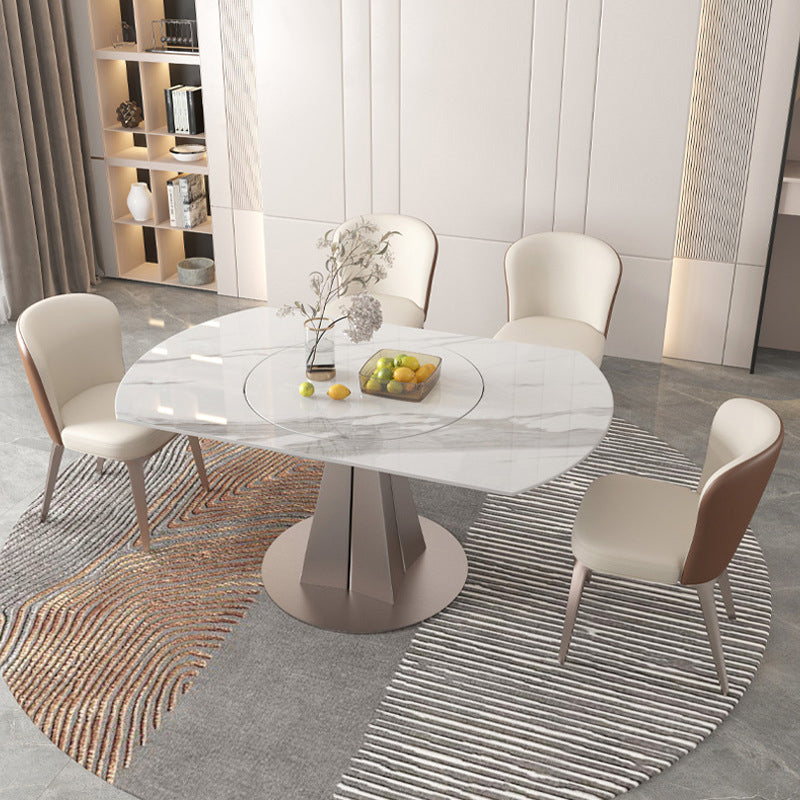 Modern Round Sintered Stone Dining Room Set Space-Saving Design Dining Table Furniture 5 Piece Set Clearhalo 'Dining Room Sets' 'Dining Tables & Seating' 'dining_room_set' 'furn' 'furn_dining_room_set' 'Furniture' 'furniture_dining_room_set' 'Kitchen & Dining Furniture' 'kitchen&dining_furn' 'kitchen' 3474734