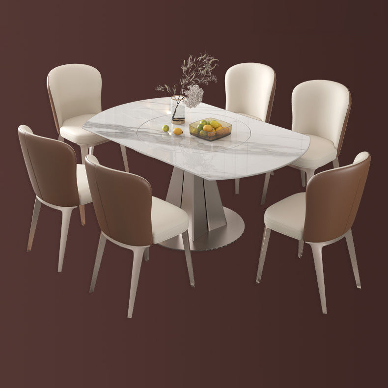 Modern Round Sintered Stone Dining Room Set Space-Saving Design Dining Table Furniture 7 Piece Set Clearhalo 'Dining Room Sets' 'Dining Tables & Seating' 'dining_room_set' 'furn' 'furn_dining_room_set' 'Furniture' 'furniture_dining_room_set' 'Kitchen & Dining Furniture' 'kitchen&dining_furn' 'kitchen' 3474736