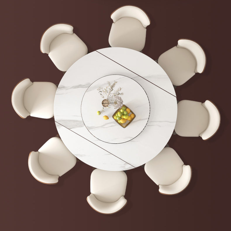 Modern Round Sintered Stone Dining Room Set Space-Saving Design Dining Table Furniture 9 Piece Set Clearhalo 'Dining Room Sets' 'Dining Tables & Seating' 'dining_room_set' 'furn' 'furn_dining_room_set' 'Furniture' 'furniture_dining_room_set' 'Kitchen & Dining Furniture' 'kitchen&dining_furn' 'kitchen' 3474738