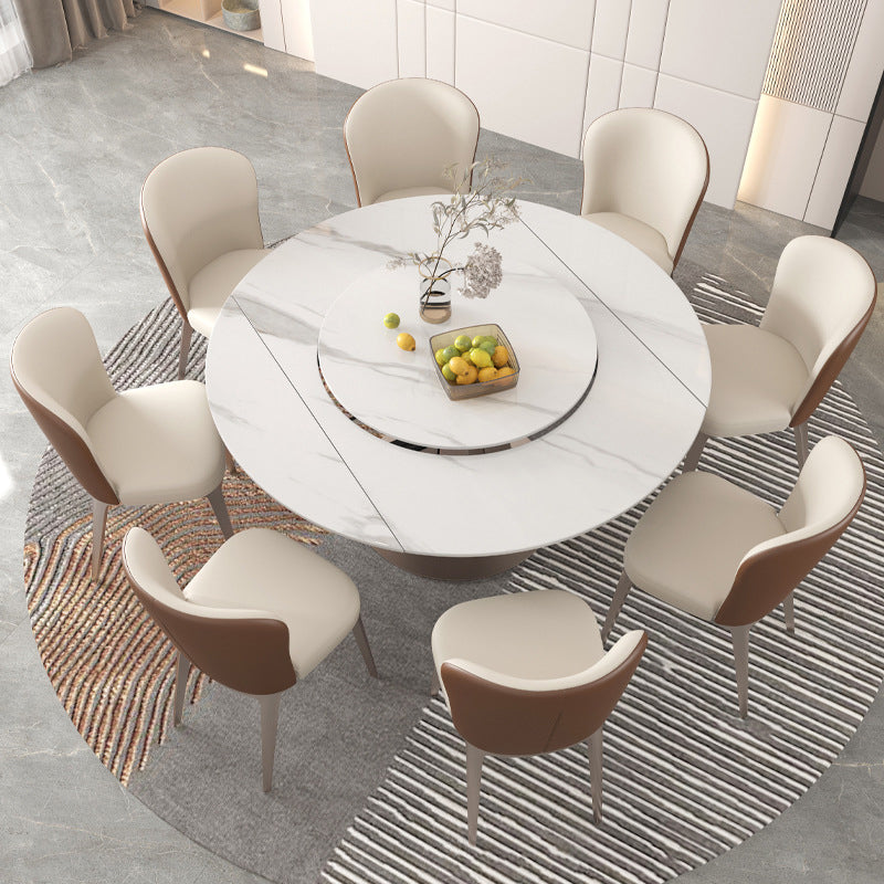 Modern Round Sintered Stone Dining Room Set Space-Saving Design Dining Table Furniture Clearhalo 'Dining Room Sets' 'Dining Tables & Seating' 'dining_room_set' 'furn' 'furn_dining_room_set' 'Furniture' 'furniture_dining_room_set' 'Kitchen & Dining Furniture' 'kitchen&dining_furn' 'kitchen' 3474739