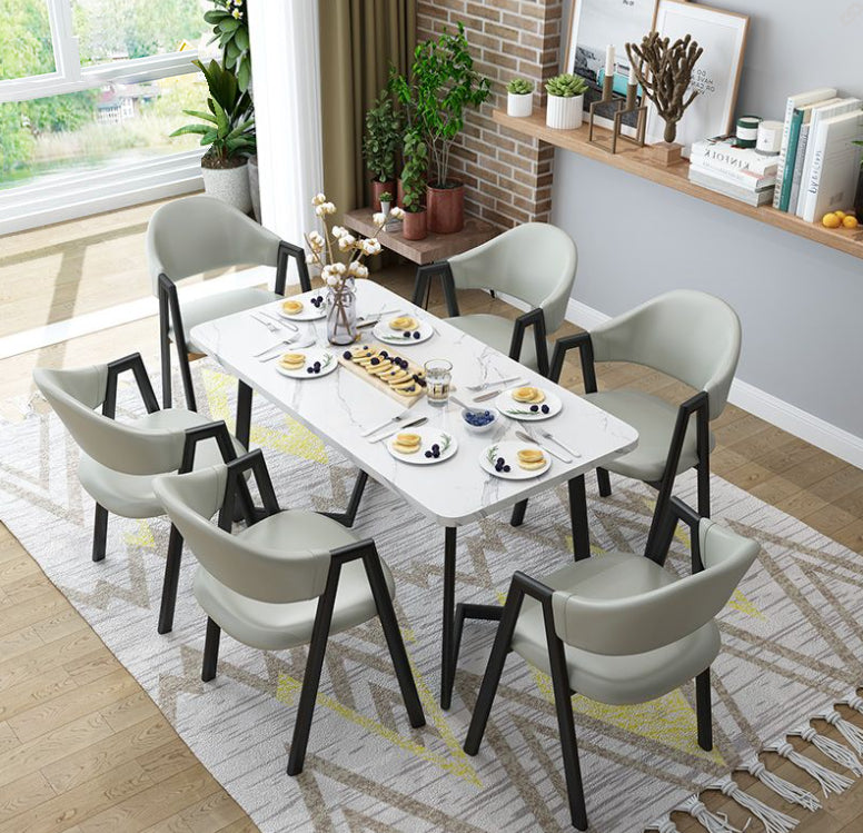 Traditional Wooden Top Dining Set with 2 Wooden Legs Base for Dining Furniture 55.1"L x 31.5"W x 29.5"H Grey 7 Piece Set Clearhalo 'Dining Room Sets' 'Dining Tables & Seating' 'dining_room_set' 'furn' 'furn_dining_room_set' 'Furniture' 'furniture_dining_room_set' 'Kitchen & Dining Furniture' 'kitchen&dining_furn' 'kitchen' 3474764