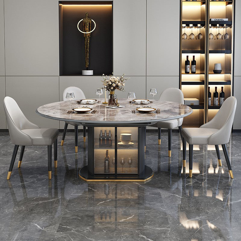 Glam Style Round Sintered Stone Dining Room Set Space-Saving Design Dining Table Furniture Clearhalo 'Dining Room Sets' 'Dining Tables & Seating' 'dining_room_set' 'furn' 'furn_dining_room_set' 'Furniture' 'furniture_dining_room_set' 'Kitchen & Dining Furniture' 'kitchen&dining_furn' 'kitchen' 3474798