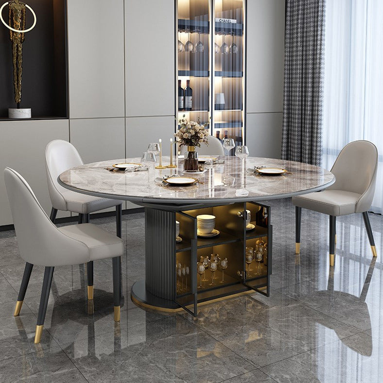 Glam Style Round Sintered Stone Dining Room Set Space-Saving Design Dining Table Furniture 5 Piece Set Clearhalo 'Dining Room Sets' 'Dining Tables & Seating' 'dining_room_set' 'furn' 'furn_dining_room_set' 'Furniture' 'furniture_dining_room_set' 'Kitchen & Dining Furniture' 'kitchen&dining_furn' 'kitchen' 3474799