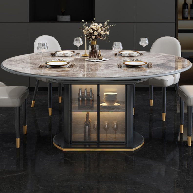 Glam Style Round Sintered Stone Dining Room Set Space-Saving Design Dining Table Furniture Clearhalo 'Dining Room Sets' 'Dining Tables & Seating' 'dining_room_set' 'furn' 'furn_dining_room_set' 'Furniture' 'furniture_dining_room_set' 'Kitchen & Dining Furniture' 'kitchen&dining_furn' 'kitchen' 3474800