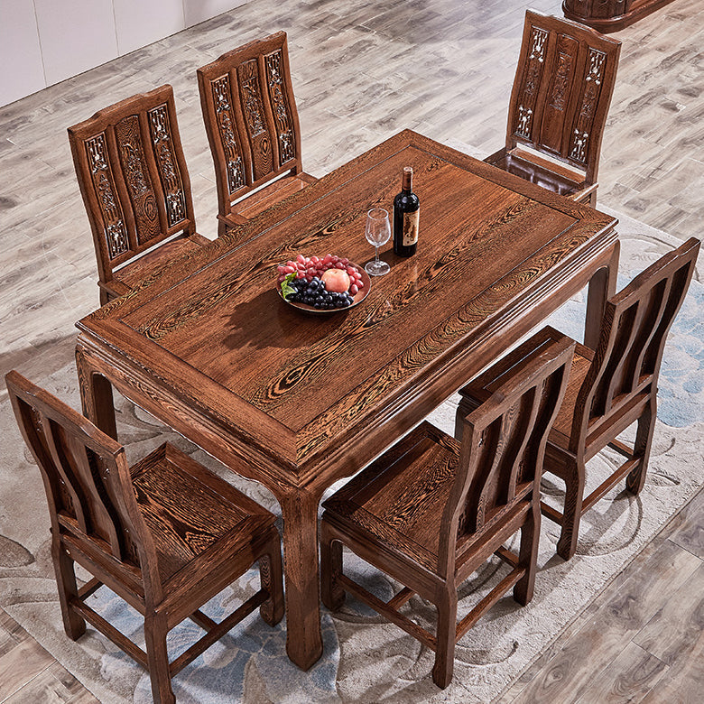 Traditional Style Solid Wood Dining Set with Fixed Rectangle Shape Table and 4 Legs Base 7 Piece Set Clearhalo 'Dining Room Sets' 'Dining Tables & Seating' 'dining_room_set' 'furn' 'furn_dining_room_set' 'Furniture' 'furniture_dining_room_set' 'Kitchen & Dining Furniture' 'kitchen&dining_furn' 'kitchen' 3474811