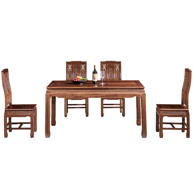 Traditional Style Solid Wood Dining Set with Fixed Rectangle Shape Table and 4 Legs Base 5 Piece Set Clearhalo 'Dining Room Sets' 'Dining Tables & Seating' 'dining_room_set' 'furn' 'furn_dining_room_set' 'Furniture' 'furniture_dining_room_set' 'Kitchen & Dining Furniture' 'kitchen&dining_furn' 'kitchen' 3474814