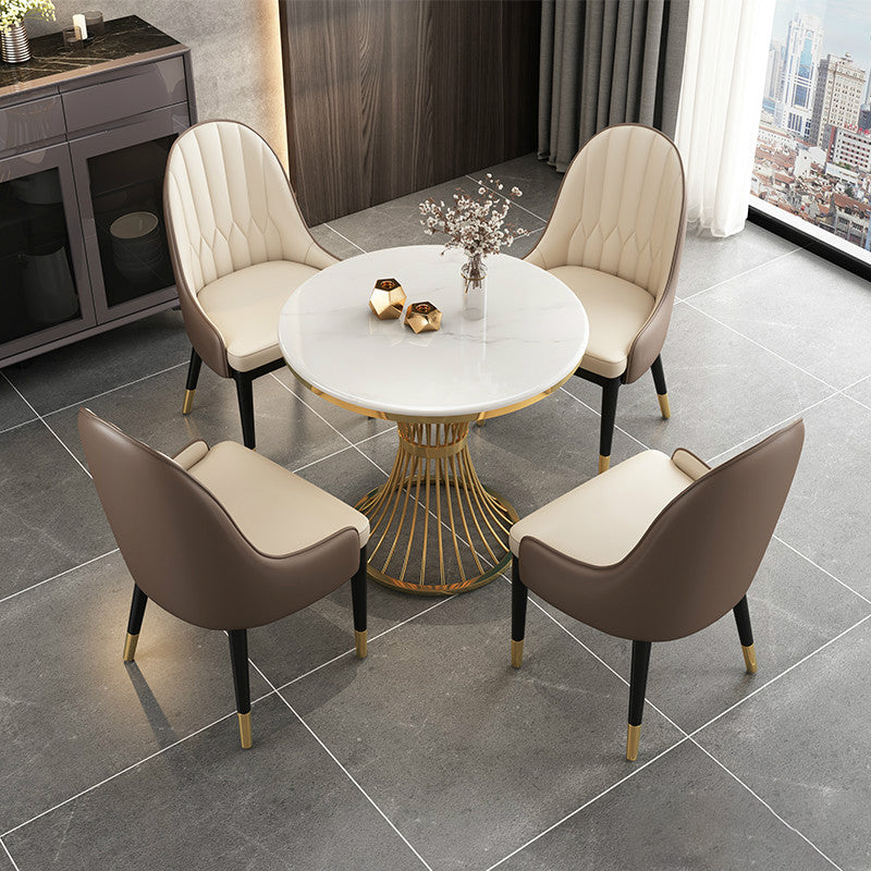 Scandinavian Sintered Stone Dining Sets with Round Table and Metal Base Dining Furniture Set Clearhalo 'Dining Room Sets' 'Dining Tables & Seating' 'dining_room_set' 'furn' 'furn_dining_room_set' 'Furniture' 'furniture_dining_room_set' 'Kitchen & Dining Furniture' 'kitchen&dining_furn' 'kitchen' 3474821