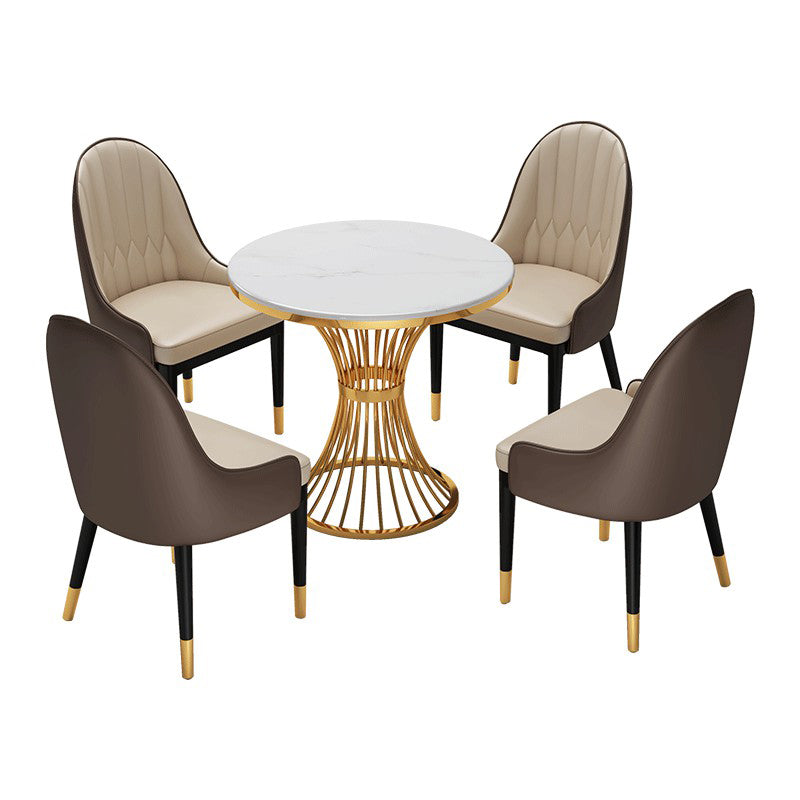 Scandinavian Sintered Stone Dining Sets with Round Table and Metal Base Dining Furniture Set 5 Piece Set Clearhalo 'Dining Room Sets' 'Dining Tables & Seating' 'dining_room_set' 'furn' 'furn_dining_room_set' 'Furniture' 'furniture_dining_room_set' 'Kitchen & Dining Furniture' 'kitchen&dining_furn' 'kitchen' 3474823