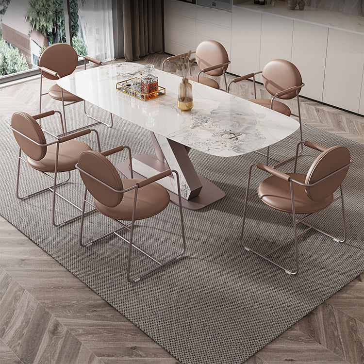 Dining Room Set Modern Sintered Stone Table with Pedestal Base Rectangle Dining Set for Restaurant Clearhalo 'Dining Room Sets' 'Dining Tables & Seating' 'dining_room_set' 'furn' 'furn_dining_room_set' 'Furniture' 'furniture_dining_room_set' 'Kitchen & Dining Furniture' 'kitchen&dining_furn' 'kitchen' 3474834