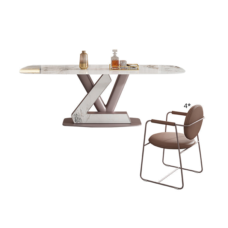 Dining Room Set Modern Sintered Stone Table with Pedestal Base Rectangle Dining Set for Restaurant 5 Piece Set Clearhalo 'Dining Room Sets' 'Dining Tables & Seating' 'dining_room_set' 'furn' 'furn_dining_room_set' 'Furniture' 'furniture_dining_room_set' 'Kitchen & Dining Furniture' 'kitchen&dining_furn' 'kitchen' 3474835