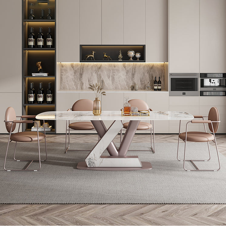 Dining Room Set Modern Sintered Stone Table with Pedestal Base Rectangle Dining Set for Restaurant Clearhalo 'Dining Room Sets' 'Dining Tables & Seating' 'dining_room_set' 'furn' 'furn_dining_room_set' 'Furniture' 'furniture_dining_room_set' 'Kitchen & Dining Furniture' 'kitchen&dining_furn' 'kitchen' 3474837