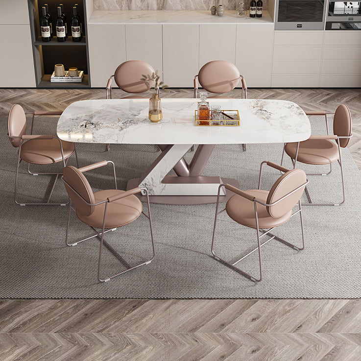 Dining Room Set Modern Sintered Stone Table with Pedestal Base Rectangle Dining Set for Restaurant Clearhalo 'Dining Room Sets' 'Dining Tables & Seating' 'dining_room_set' 'furn' 'furn_dining_room_set' 'Furniture' 'furniture_dining_room_set' 'Kitchen & Dining Furniture' 'kitchen&dining_furn' 'kitchen' 3474838