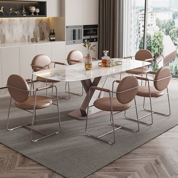 Dining Room Set Modern Sintered Stone Table with Pedestal Base Rectangle Dining Set for Restaurant Clearhalo 'Dining Room Sets' 'Dining Tables & Seating' 'dining_room_set' 'furn' 'furn_dining_room_set' 'Furniture' 'furniture_dining_room_set' 'Kitchen & Dining Furniture' 'kitchen&dining_furn' 'kitchen' 3474839