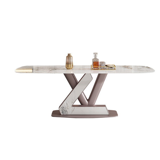 Dining Room Set Modern Sintered Stone Table with Pedestal Base Rectangle Dining Set for Restaurant Clearhalo 'Dining Room Sets' 'Dining Tables & Seating' 'dining_room_set' 'furn' 'furn_dining_room_set' 'Furniture' 'furniture_dining_room_set' 'Kitchen & Dining Furniture' 'kitchen&dining_furn' 'kitchen' 3474840