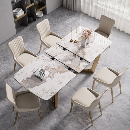 Modern Rectangle Shape Kitchen Dining Set Extendable Sintered Stone Top Dining Set with Trestle Base 7 Piece Set Clearhalo 'Dining Room Sets' 'Dining Tables & Seating' 'dining_room_set' 'furn' 'furn_dining_room_set' 'Furniture' 'furniture_dining_room_set' 'Kitchen & Dining Furniture' 'kitchen&dining_furn' 'kitchen' 3474868