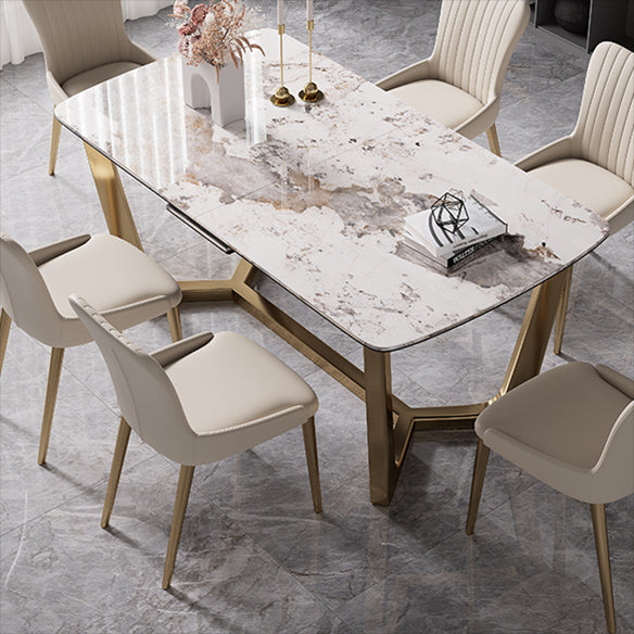Modern Rectangle Shape Kitchen Dining Set Extendable Sintered Stone Top Dining Set with Trestle Base Clearhalo 'Dining Room Sets' 'Dining Tables & Seating' 'dining_room_set' 'furn' 'furn_dining_room_set' 'Furniture' 'furniture_dining_room_set' 'Kitchen & Dining Furniture' 'kitchen&dining_furn' 'kitchen' 3474869