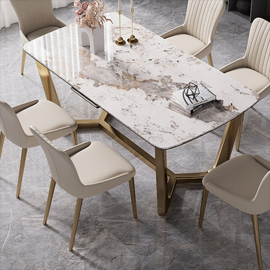 Modern Rectangle Shape Kitchen Dining Set Extendable Sintered Stone Top Dining Set with Trestle Base Clearhalo 'Dining Room Sets' 'Dining Tables & Seating' 'dining_room_set' 'furn' 'furn_dining_room_set' 'Furniture' 'furniture_dining_room_set' 'Kitchen & Dining Furniture' 'kitchen&dining_furn' 'kitchen' 3474869