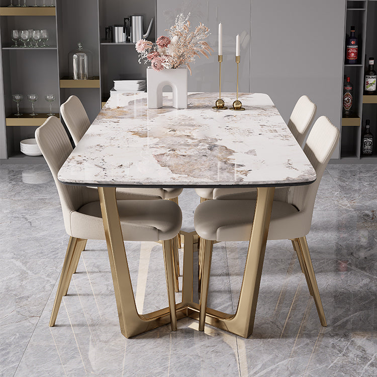 Modern Rectangle Shape Kitchen Dining Set Extendable Sintered Stone Top Dining Set with Trestle Base Clearhalo 'Dining Room Sets' 'Dining Tables & Seating' 'dining_room_set' 'furn' 'furn_dining_room_set' 'Furniture' 'furniture_dining_room_set' 'Kitchen & Dining Furniture' 'kitchen&dining_furn' 'kitchen' 3474870