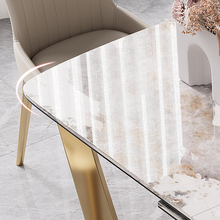 Modern Rectangle Shape Kitchen Dining Set Extendable Sintered Stone Top Dining Set with Trestle Base Clearhalo 'Dining Room Sets' 'Dining Tables & Seating' 'dining_room_set' 'furn' 'furn_dining_room_set' 'Furniture' 'furniture_dining_room_set' 'Kitchen & Dining Furniture' 'kitchen&dining_furn' 'kitchen' 3474873