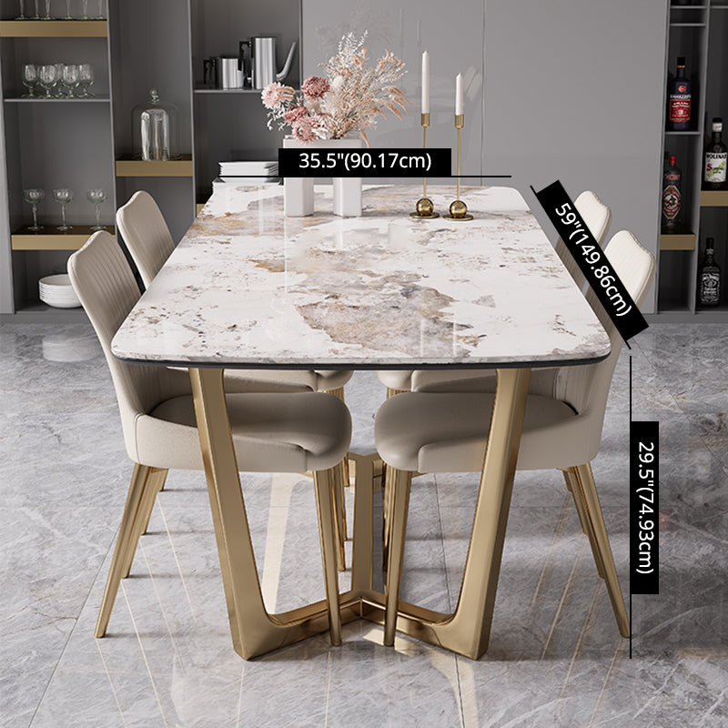 Modern Rectangle Shape Kitchen Dining Set Extendable Sintered Stone Top Dining Set with Trestle Base Clearhalo 'Dining Room Sets' 'Dining Tables & Seating' 'dining_room_set' 'furn' 'furn_dining_room_set' 'Furniture' 'furniture_dining_room_set' 'Kitchen & Dining Furniture' 'kitchen&dining_furn' 'kitchen' 3474879