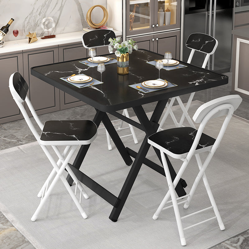 Foldable Solid Wood Dining Room Set of with Double Pedestal Base Dining Room Furniture for Home Use Black 5 Piece Set Clearhalo 'Dining Room Sets' 'Dining Tables & Seating' 'dining_room_set' 'furn' 'furn_dining_room_set' 'Furniture' 'furniture_dining_room_set' 'Kitchen & Dining Furniture' 'kitchen&dining_furn' 'kitchen' 3474886