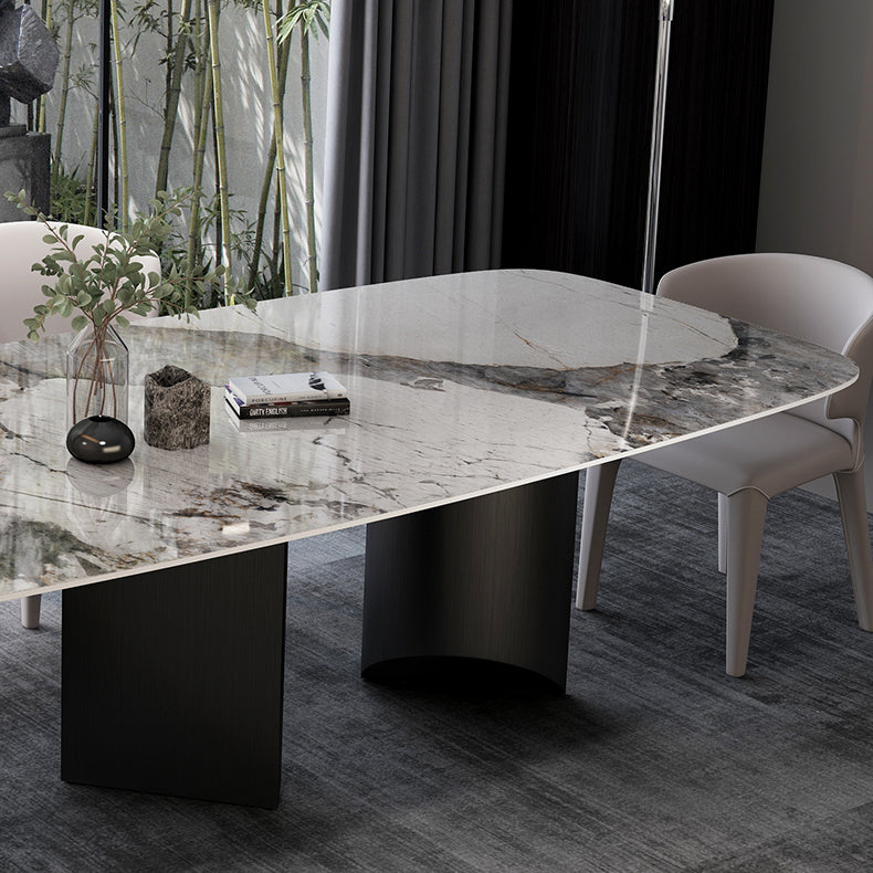 Modern Sintered Stone Table Set of 3/5 with Rectangle Table Dining Set with Black 3 Legs Clearhalo 'Dining Room Sets' 'Dining Tables & Seating' 'dining_room_set' 'furn' 'furn_dining_room_set' 'Furniture' 'furniture_dining_room_set' 'Kitchen & Dining Furniture' 'kitchen&dining_furn' 'kitchen' 3474939