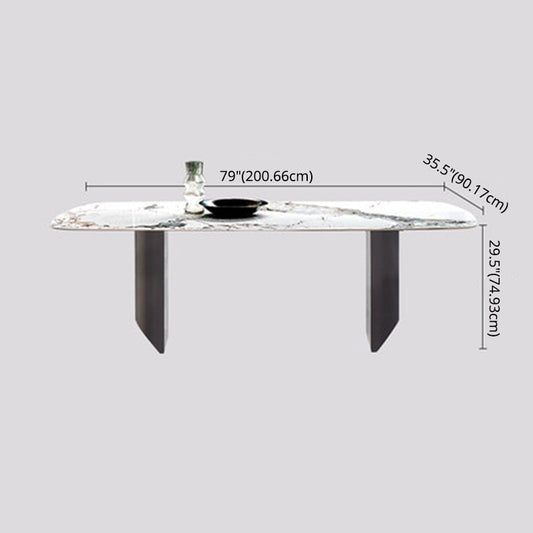 Modern Sintered Stone Table Set of 3/5 with Rectangle Table Dining Set with Black 3 Legs Clearhalo 'Dining Room Sets' 'Dining Tables & Seating' 'dining_room_set' 'furn' 'furn_dining_room_set' 'Furniture' 'furniture_dining_room_set' 'Kitchen & Dining Furniture' 'kitchen&dining_furn' 'kitchen' 3474945