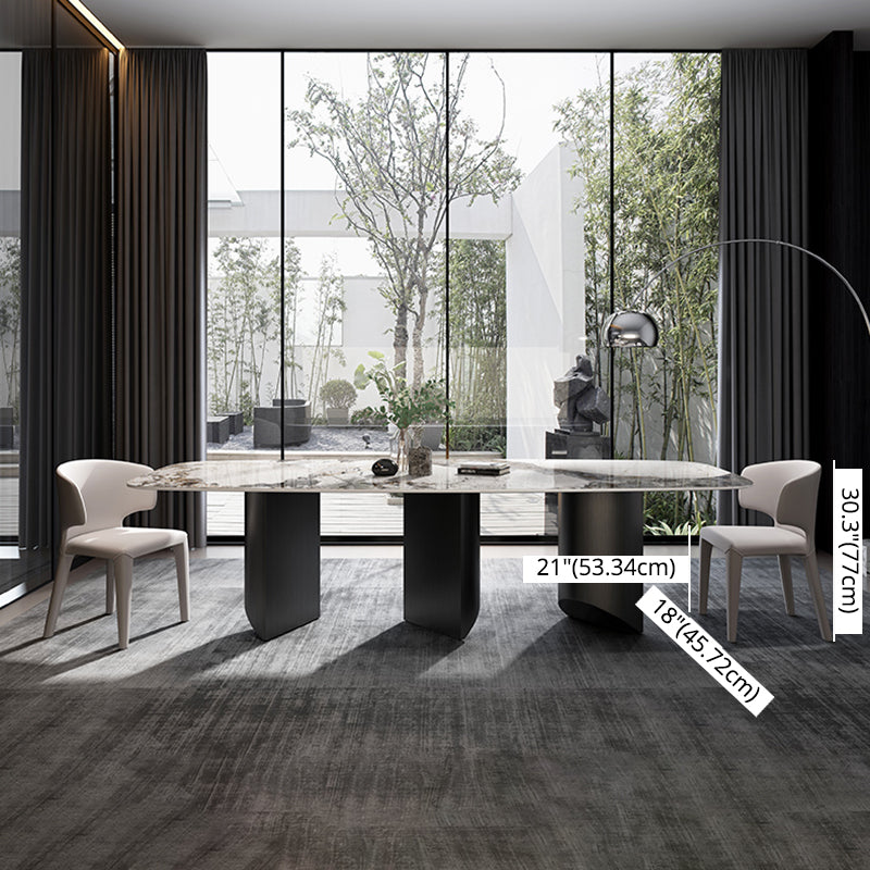 Modern Sintered Stone Table Set of 3/5 with Rectangle Table Dining Set with Black 3 Legs Clearhalo 'Dining Room Sets' 'Dining Tables & Seating' 'dining_room_set' 'furn' 'furn_dining_room_set' 'Furniture' 'furniture_dining_room_set' 'Kitchen & Dining Furniture' 'kitchen&dining_furn' 'kitchen' 3474947