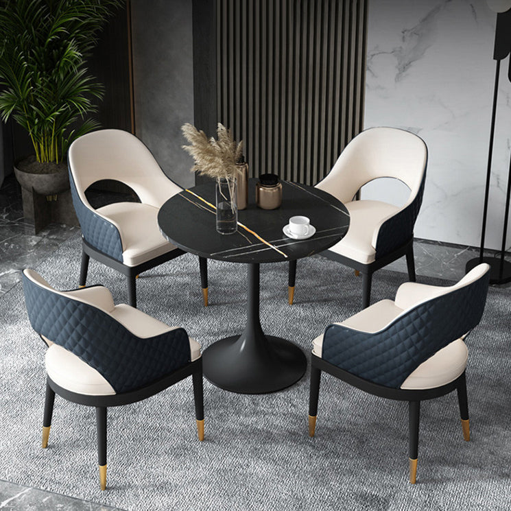 Glam Style Sintered Stone Black Dining Room Set with Round Table Formal Dining Table Furniture 5 Piece Set Clearhalo 'Dining Room Sets' 'Dining Tables & Seating' 'dining_room_set' 'furn' 'furn_dining_room_set' 'Furniture' 'furniture_dining_room_set' 'Kitchen & Dining Furniture' 'kitchen&dining_furn' 'kitchen' 3474948