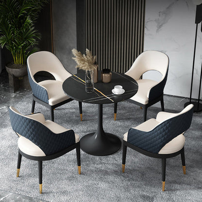 Glam Style Sintered Stone Black Dining Room Set with Round Table Formal Dining Table Furniture 5 Piece Set Clearhalo 'Dining Room Sets' 'Dining Tables & Seating' 'dining_room_set' 'furn' 'furn_dining_room_set' 'Furniture' 'furniture_dining_room_set' 'Kitchen & Dining Furniture' 'kitchen&dining_furn' 'kitchen' 3474948
