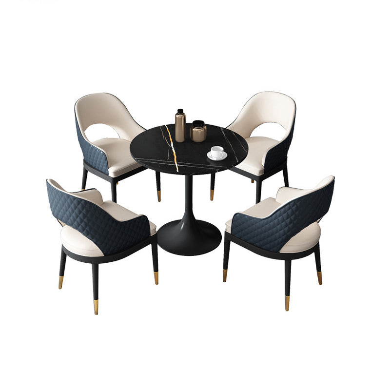 Glam Style Sintered Stone Black Dining Room Set with Round Table Formal Dining Table Furniture Clearhalo 'Dining Room Sets' 'Dining Tables & Seating' 'dining_room_set' 'furn' 'furn_dining_room_set' 'Furniture' 'furniture_dining_room_set' 'Kitchen & Dining Furniture' 'kitchen&dining_furn' 'kitchen' 3474952