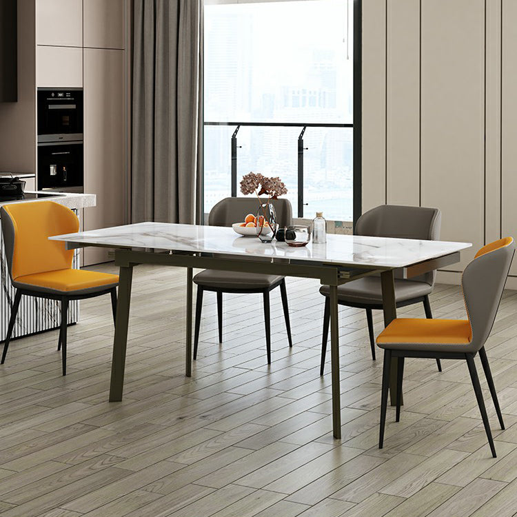 Contemporary Sintered Stone Dining Furniture with Rectangle DiningSet with Removable Leaf Clearhalo 'Dining Room Sets' 'Dining Tables & Seating' 'dining_room_set' 'furn' 'furn_dining_room_set' 'Furniture' 'furniture_dining_room_set' 'Kitchen & Dining Furniture' 3474980
